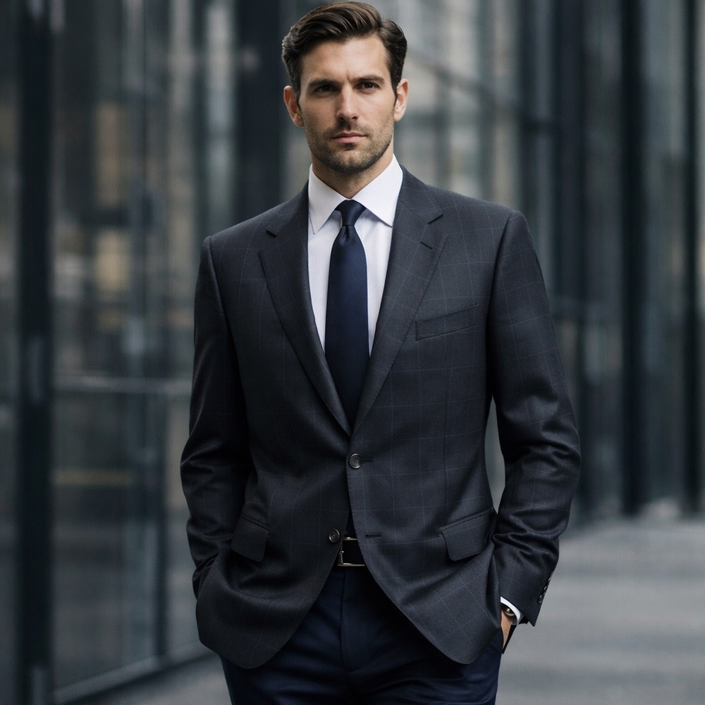 Brioni Neiman Marcus Silk Wool Charcoal Windowpane Blazer 44R Italy 2 Button